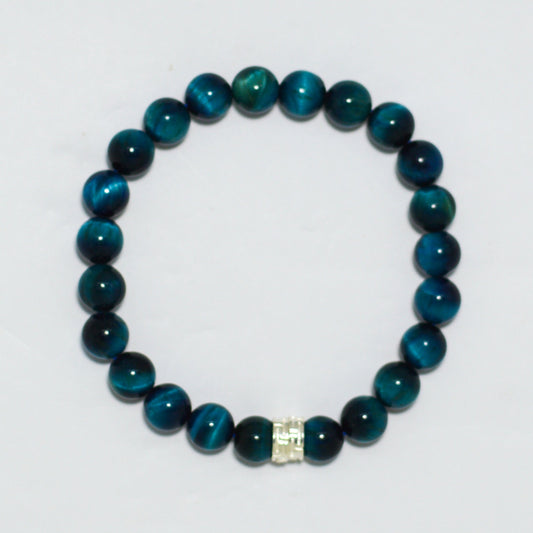 Blue Tiger Eye Silver Duo Bracelet (8 MM)