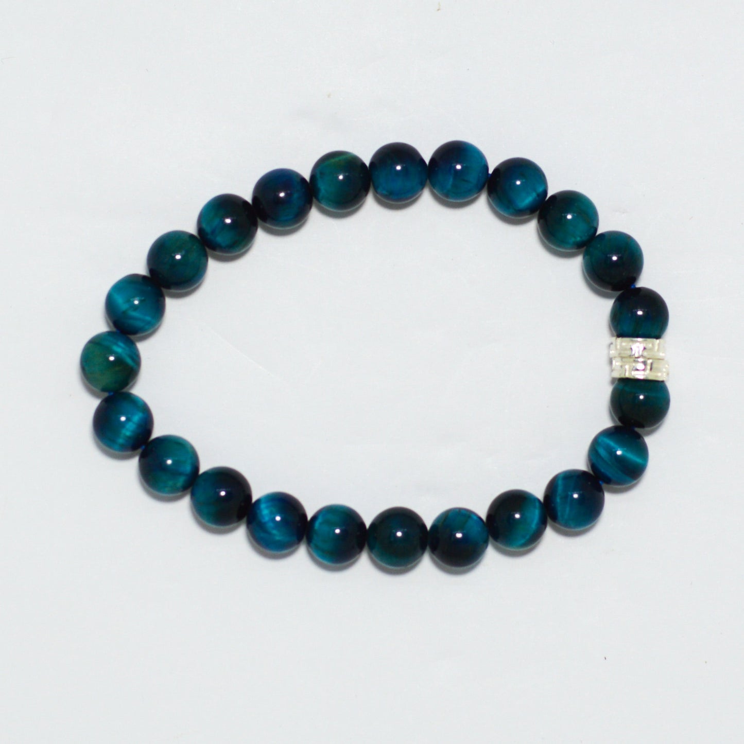 Blue Tiger Eye Silver Duo Bracelet (8 MM)