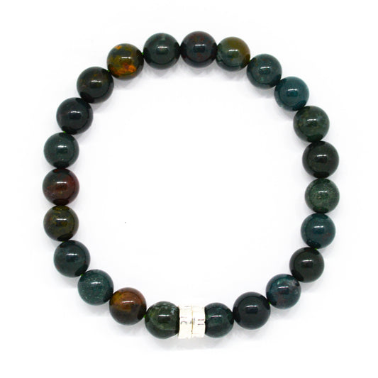 Bloodstone Double Silver Bead Bracelet (8 MM)