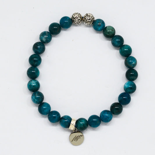 Natural Apatite Stone Silver Bead Bracelet  (8 MM)