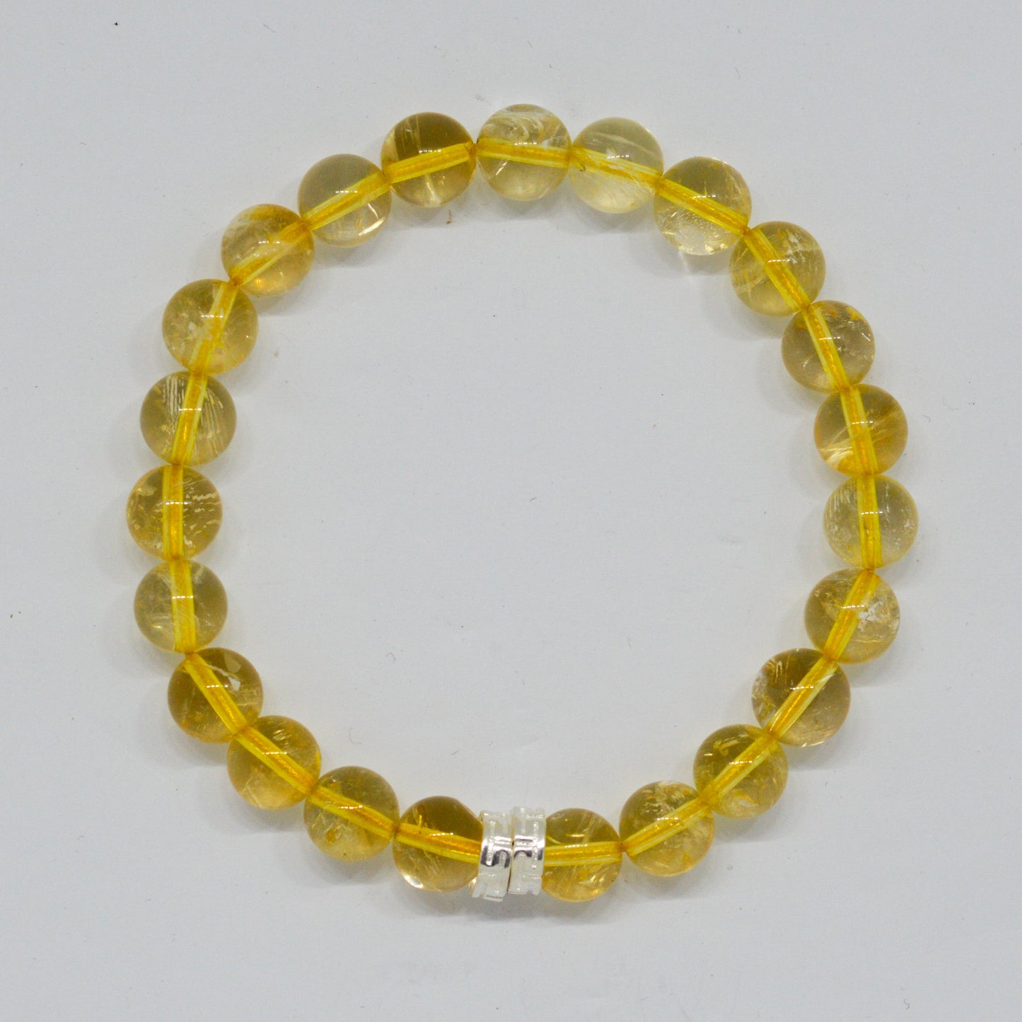 Citrine Stone Double Silver Bead Bracelet (8 MM)