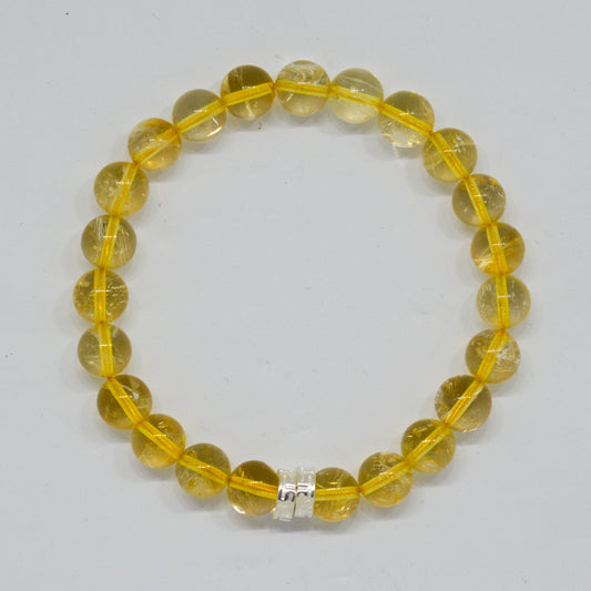 Citrine Stone Double Silver Bead Bracelet (8 MM)