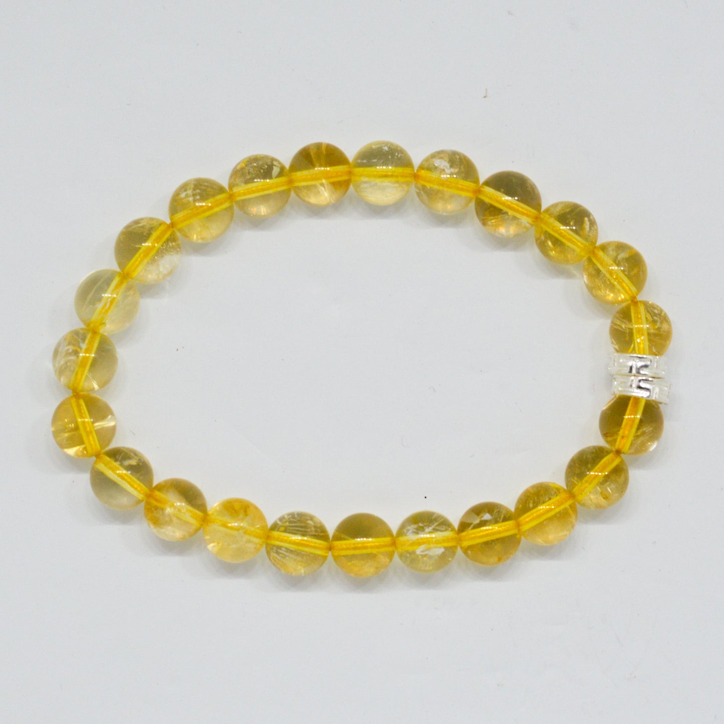 Citrine Stone Double Silver Bead Bracelet (8 MM)