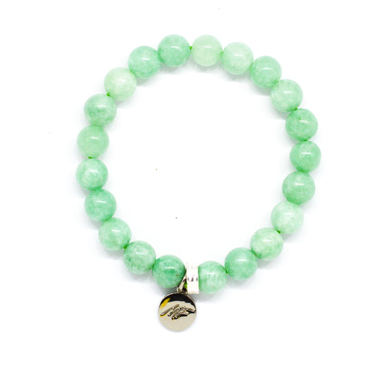 Jade Stone Flat Silver Bead Bracelet (8 MM)