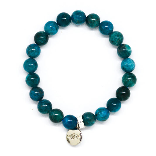 Apatite Stone Flat Silver Bead Bracelet (8 MM)