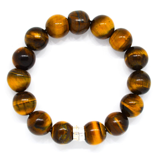 Tiger Eye Double Flat Silver Bracelet (12 MM)