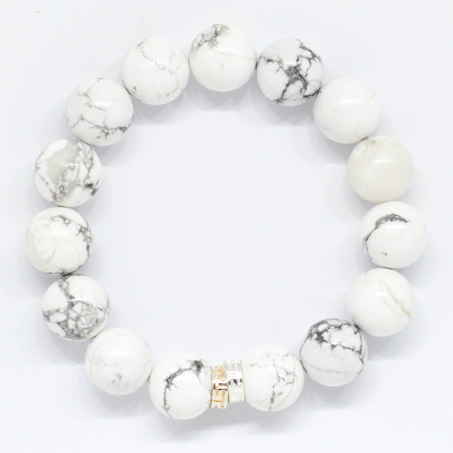 White Howlite Double Flat Silver Bracelet (12 MM)