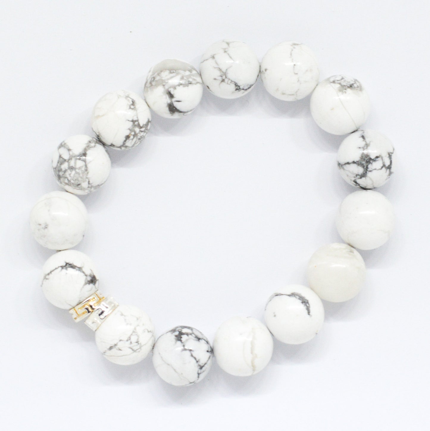 White Howlite Double Flat Silver Bracelet (12 MM)