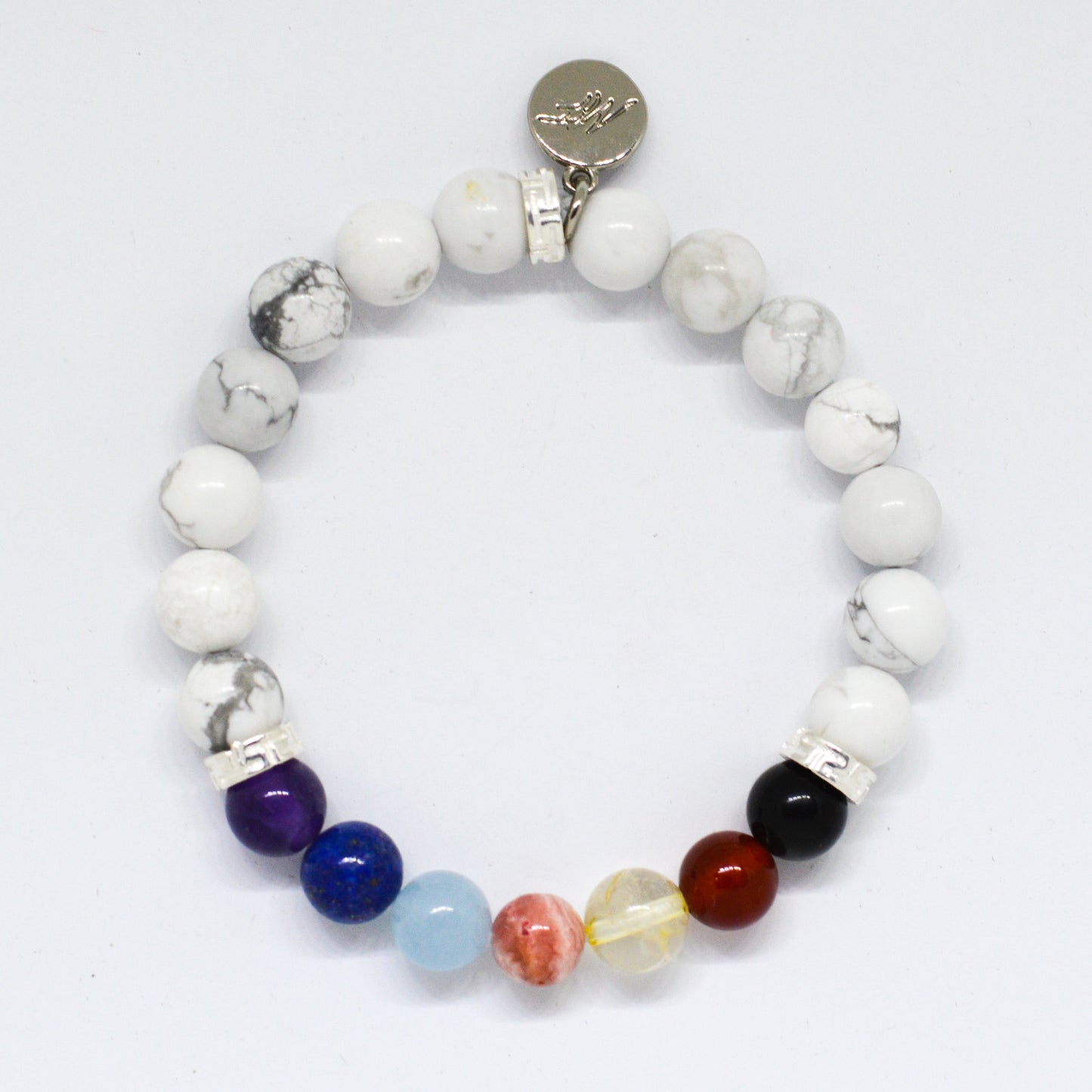 7 CHAKRA White Howlite Silver Bead Bracelet (8 MM)