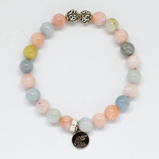 Morganite Stone Silver Bead Bracelet (8 MM)