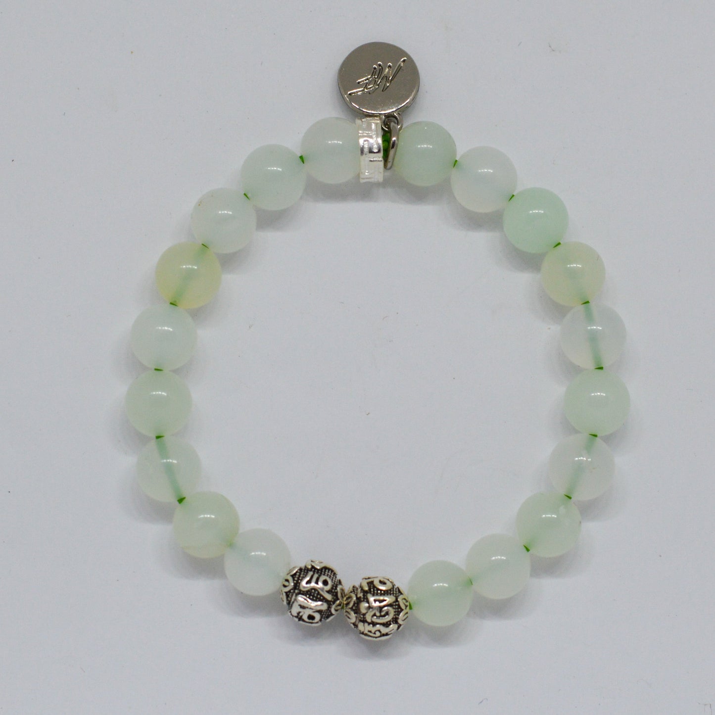 Green Opal Stone Silver Bead Bracelet (8 MM)