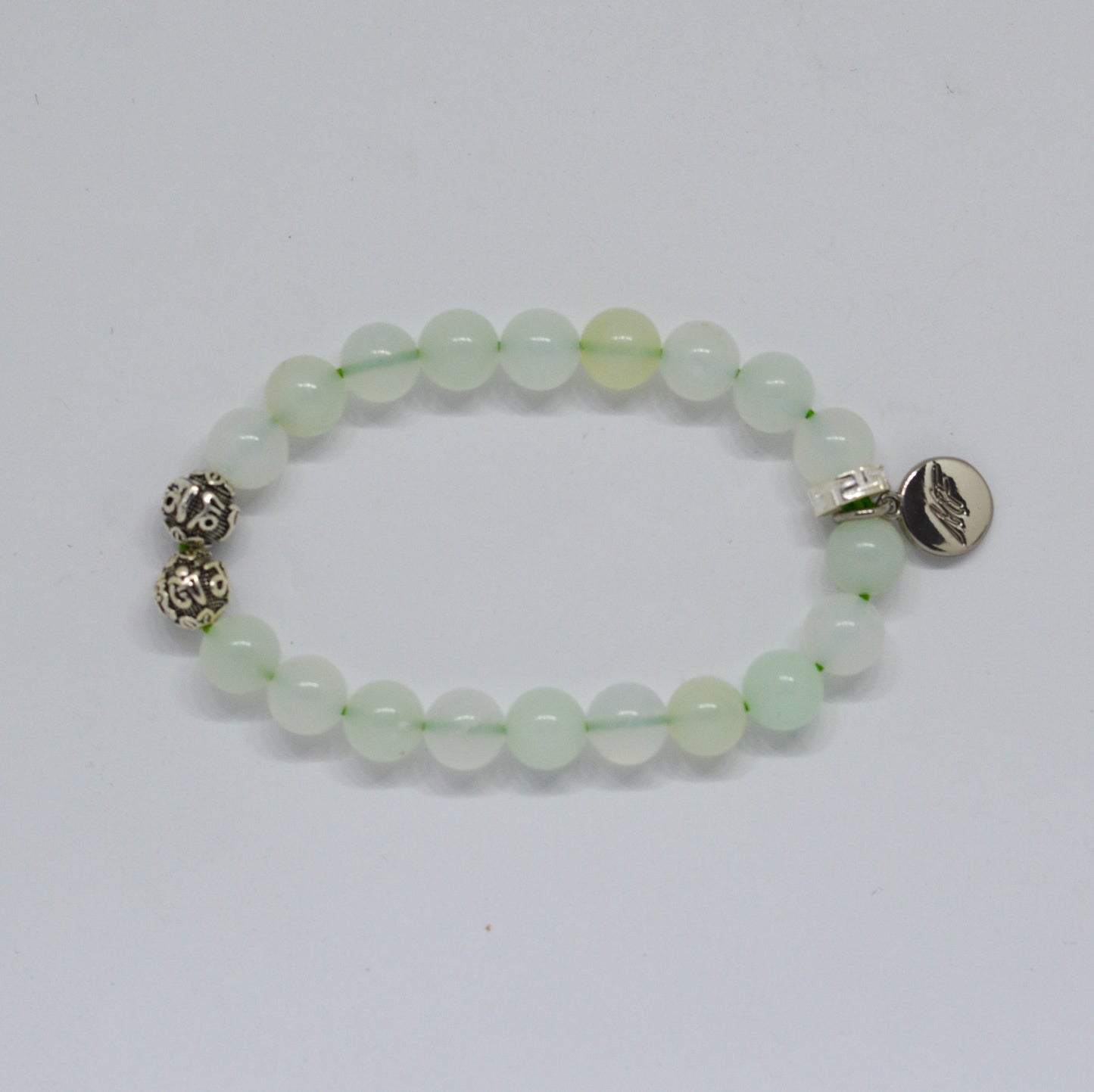 Green Opal Stone Silver Bead Bracelet (8 MM)