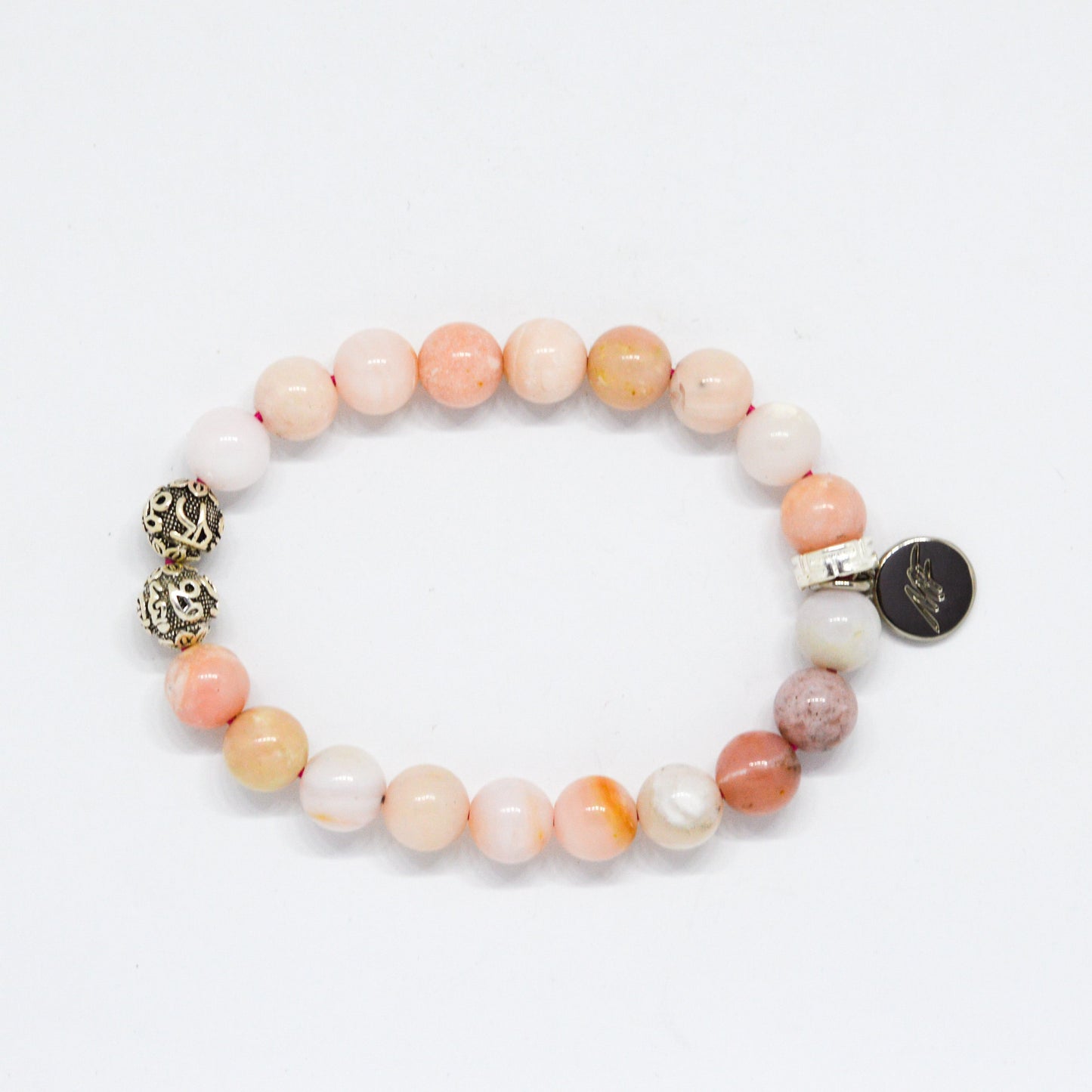 Pink Opal Stone Silver Bead Bracelet (8 MM)