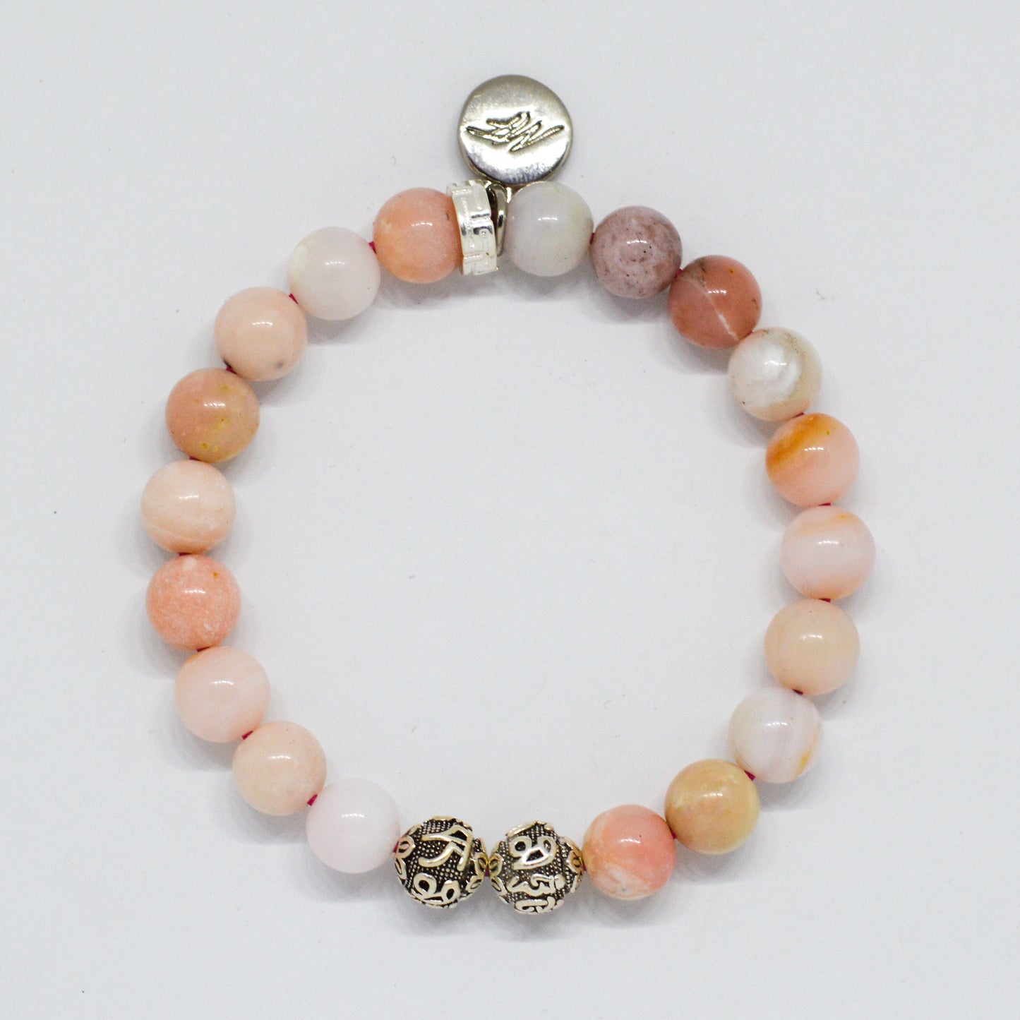 Pink Opal Stone Silver Bead Bracelet (8 MM)