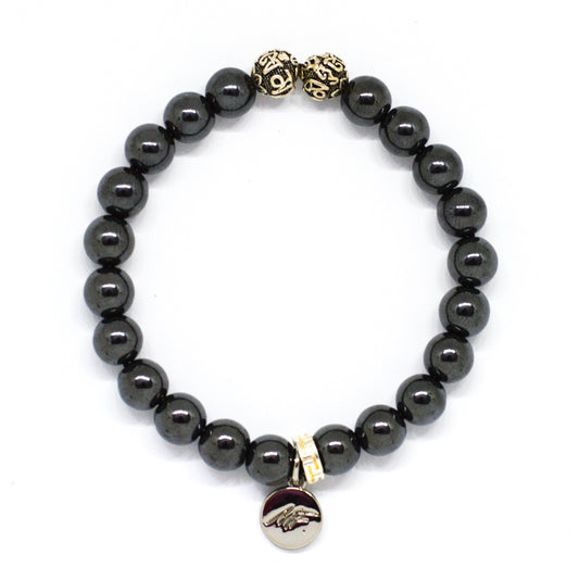 Hematite Stone Silver Bead Bracelet (8 MM)