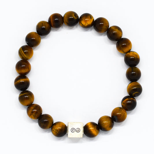 Tiger Eye Stone Infinity Silver Bead Bracelet (8 MM)