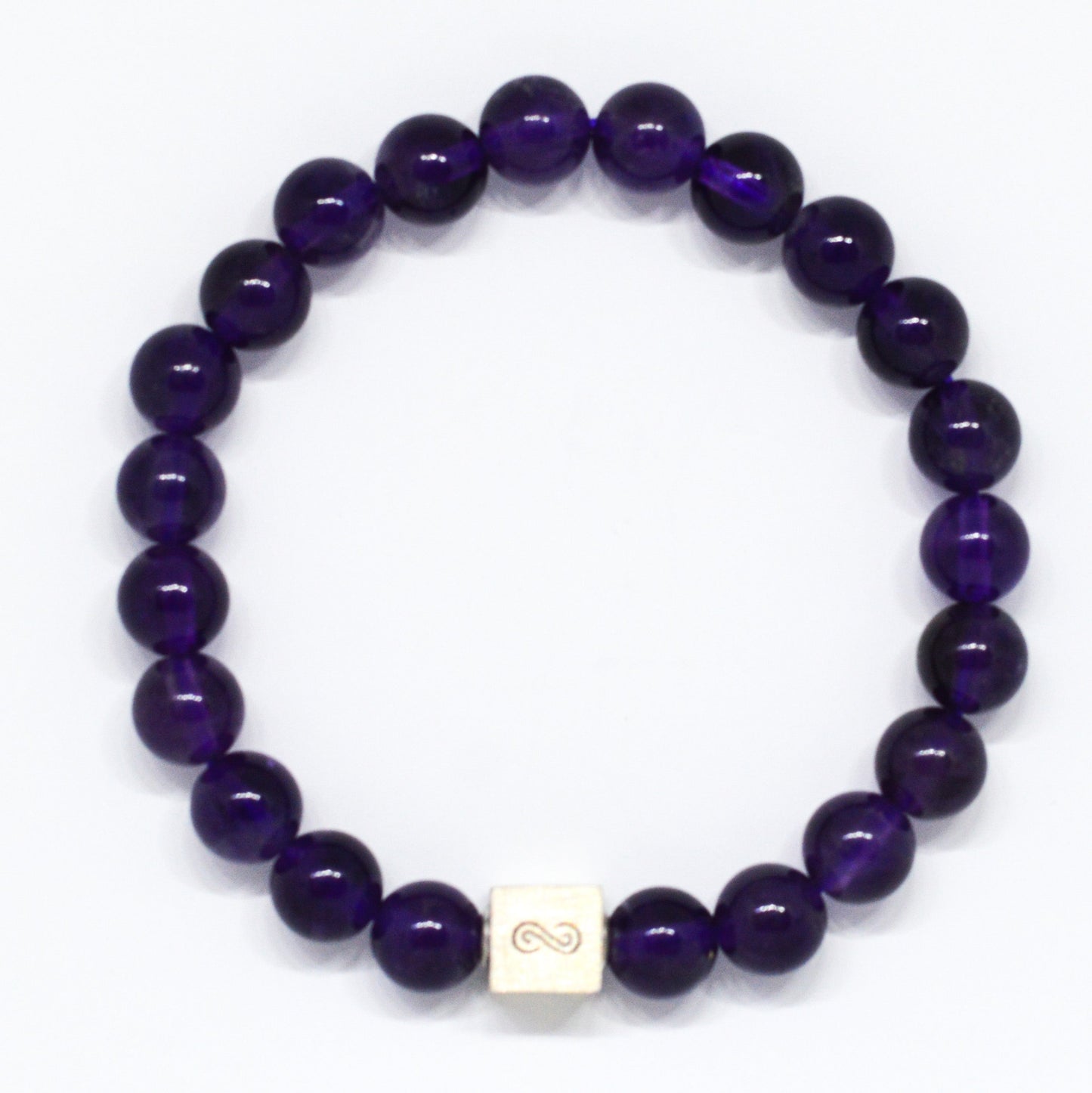 Amethyst Stone Infinity Silver Bead Bracelet (8 MM)