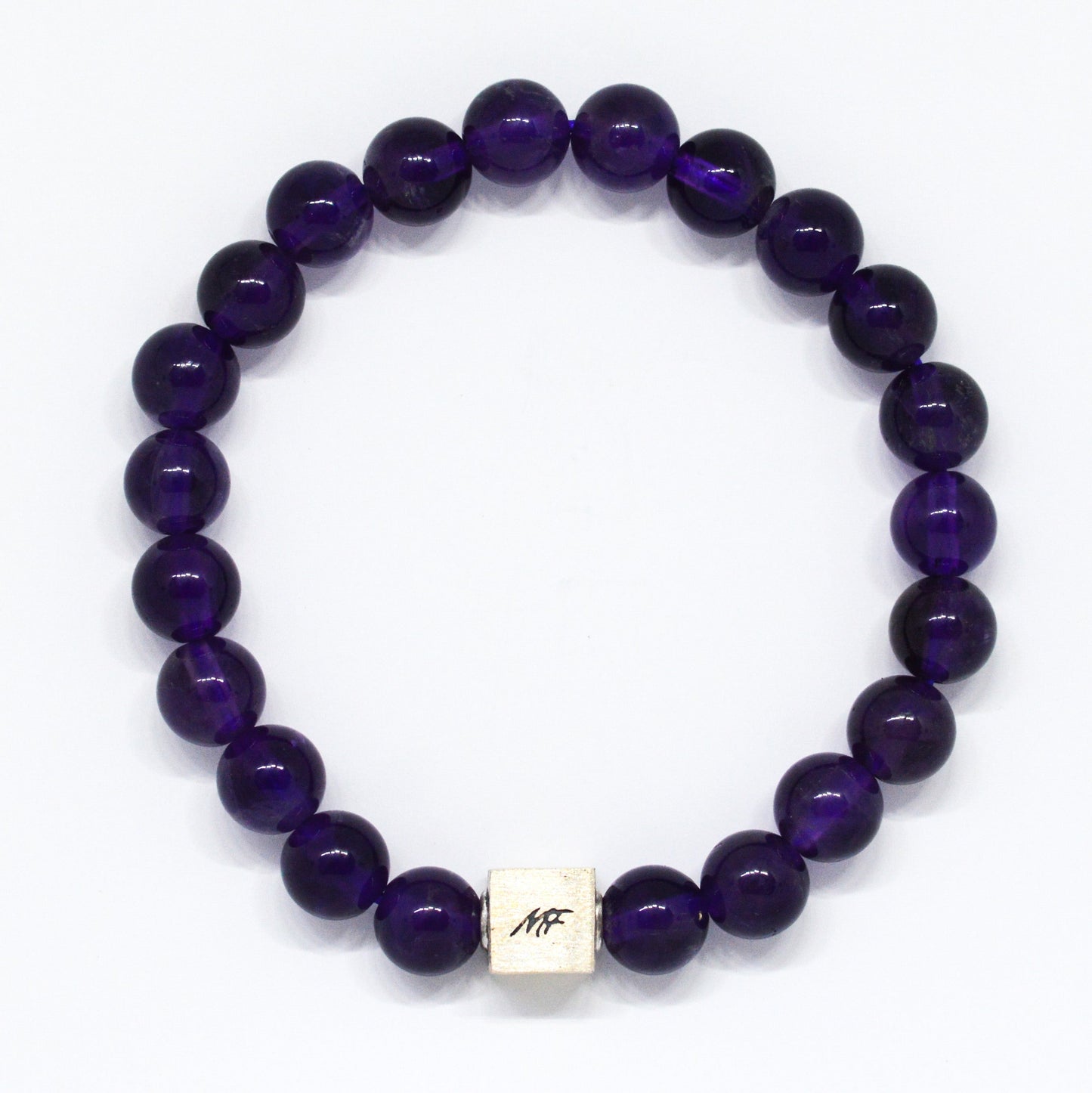 Amethyst Stone Infinity Silver Bead Bracelet (8 MM)