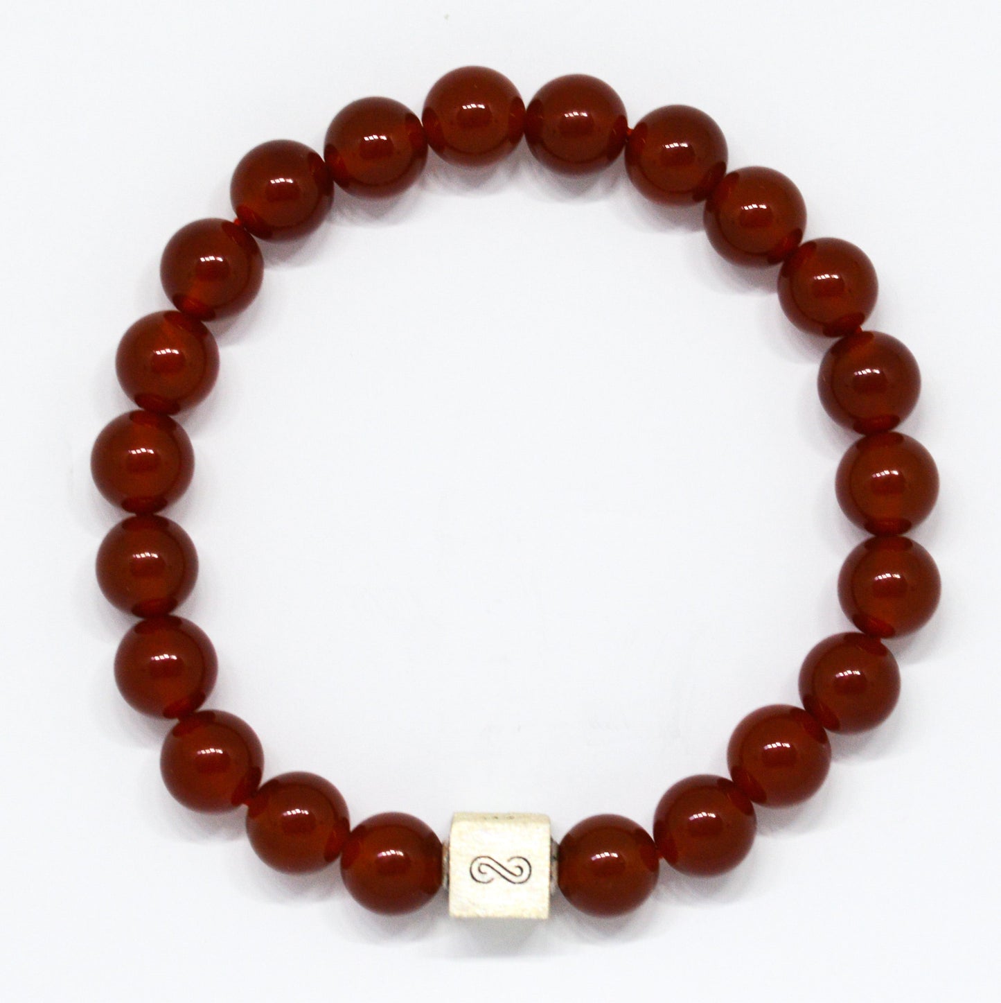 Carnelian Stone Infinity Silver Bead Bracelet (8 MM)