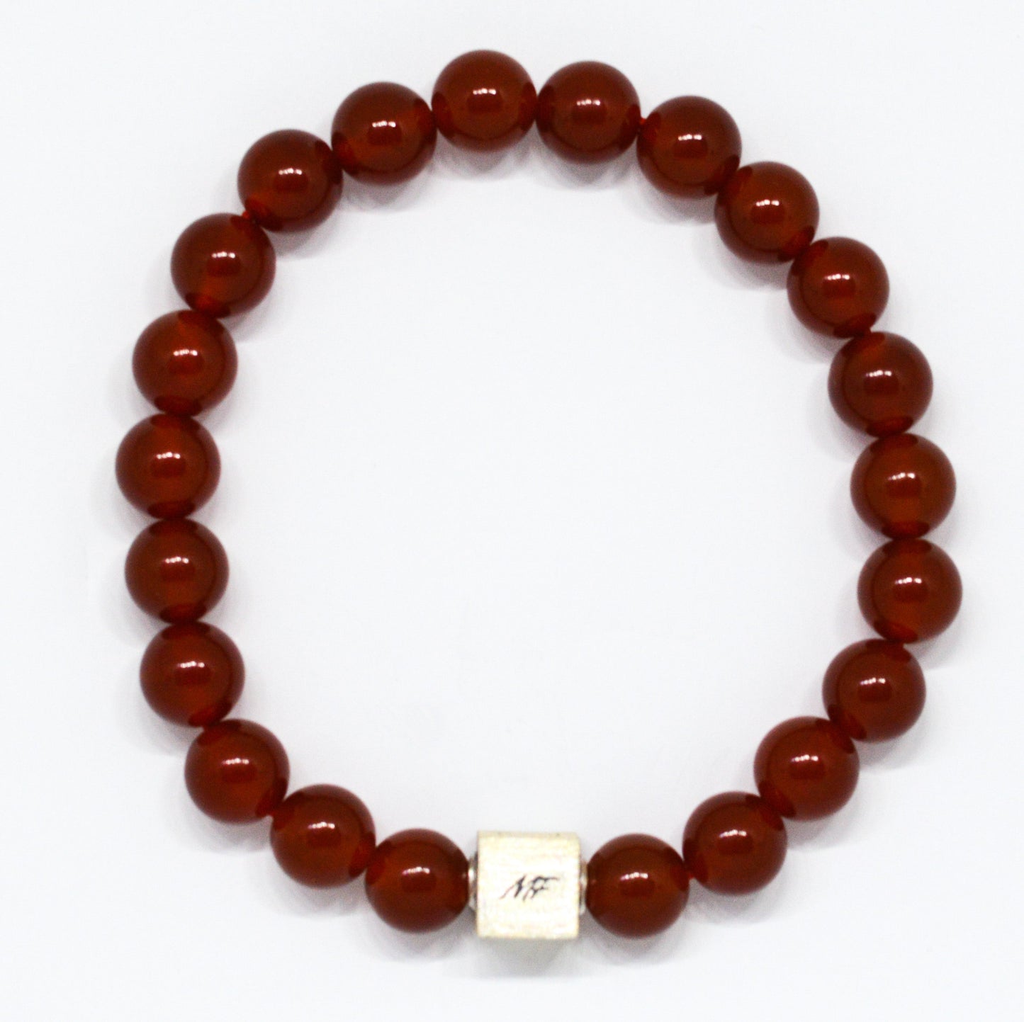 Carnelian Stone Infinity Silver Bead Bracelet (8 MM)