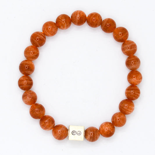 Natural Sunstone Infinity Silver Bracelet (8 MM)