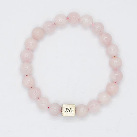 Rose Quartz Infinity Silver Bead Bracelet (8 MM)