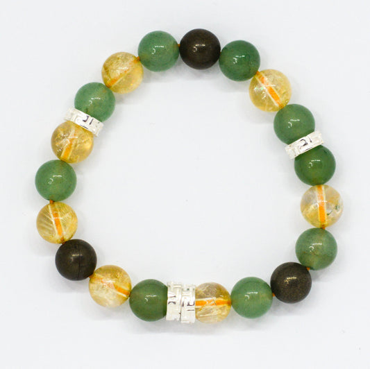 Aventurine Citrine Pyrite Silver Bead Bracelet (8 MM)