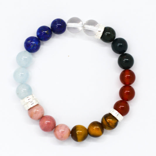 7 CHAKRA Aqua Silver Bead Bracelet (8 MM)