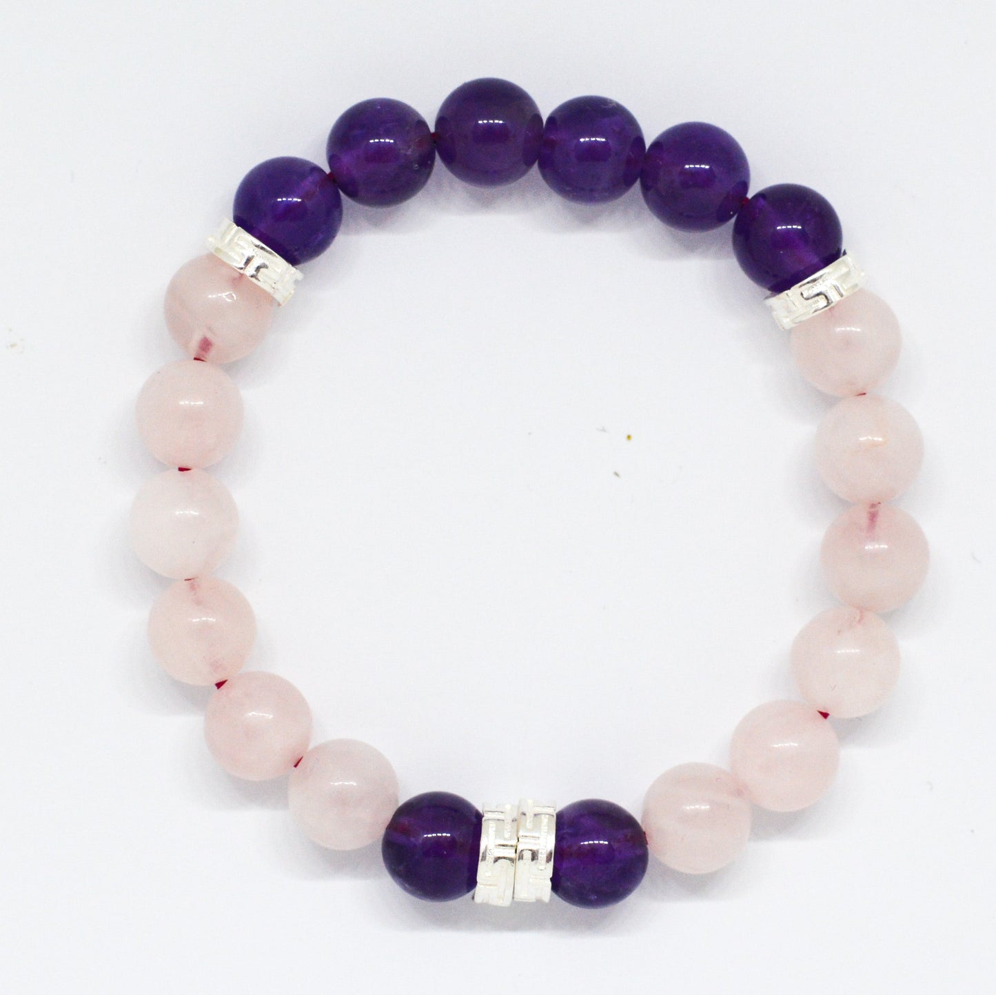 Rose Quartz & Amethyst Silver Bead Bracelet