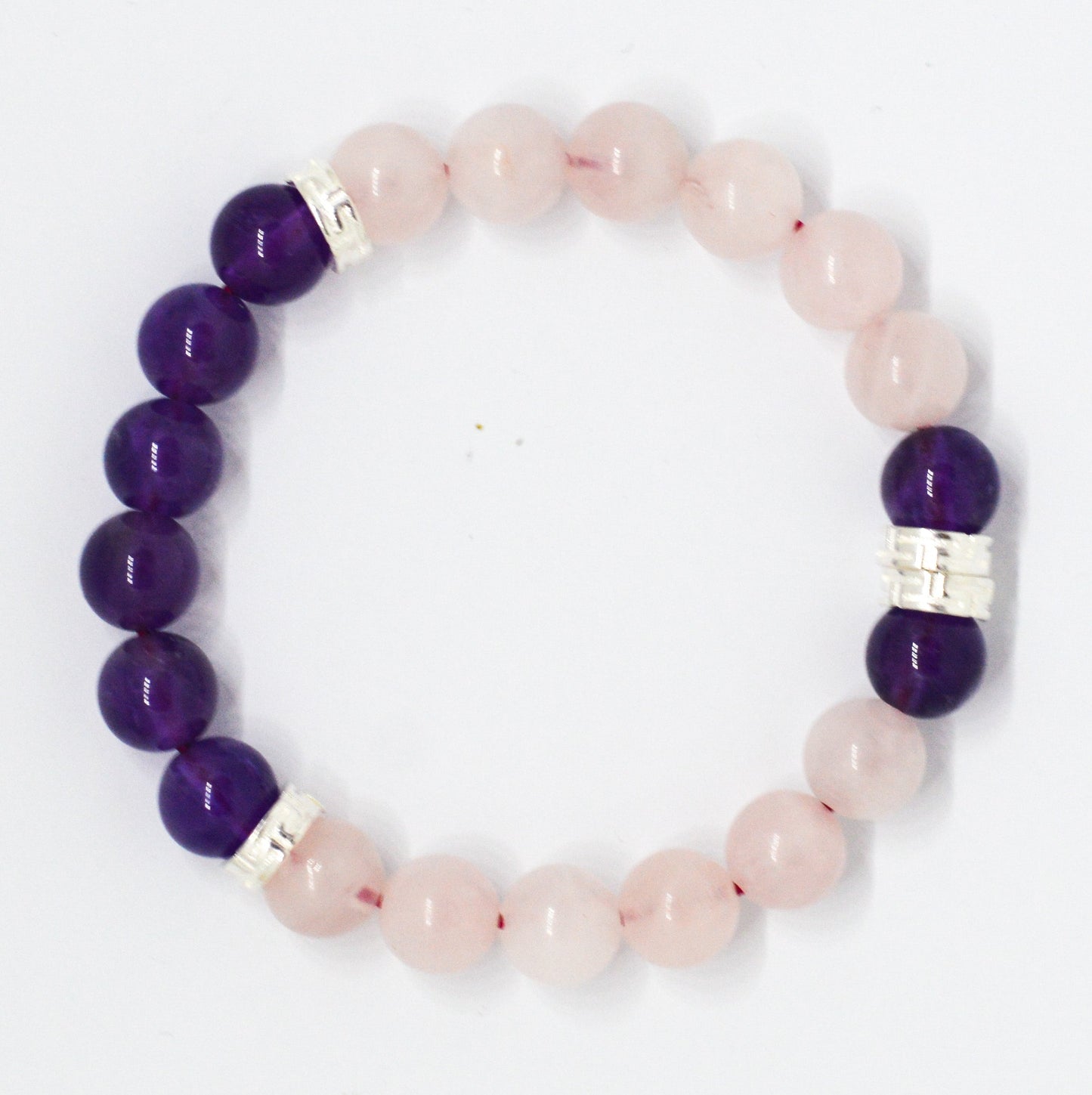 Rose Quartz & Amethyst Silver Bead Bracelet