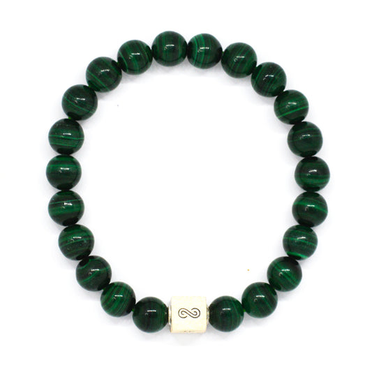 Malachite Infinity Silver Bead Bracelet (8 MM)