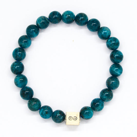 Teal Apatite Infinity Silver Bead Bracelet (8 MM)