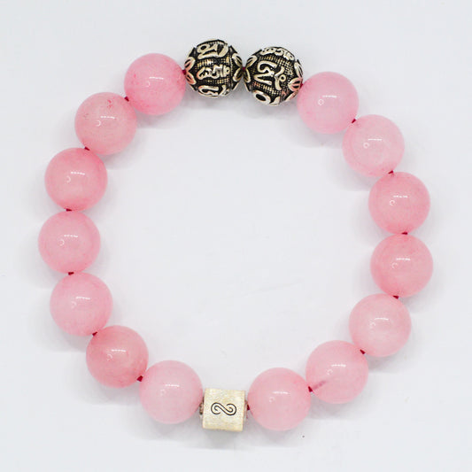 Rose Quartz Super Infinity Round Silver Bracelet (12 MM)