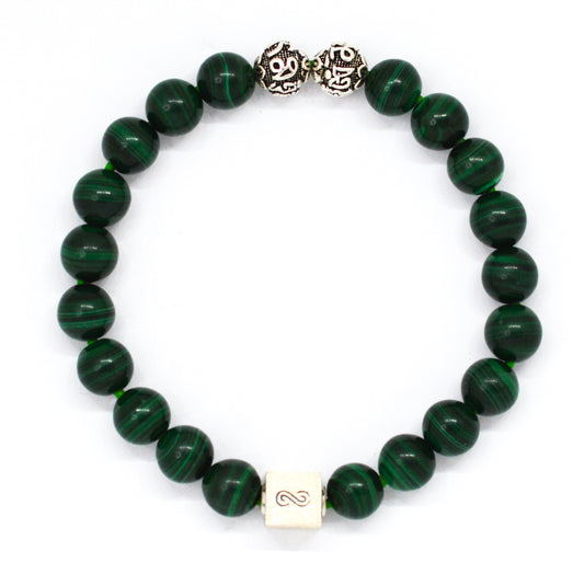 Malachite Infinity Round Silver Bracelet (8 MM)