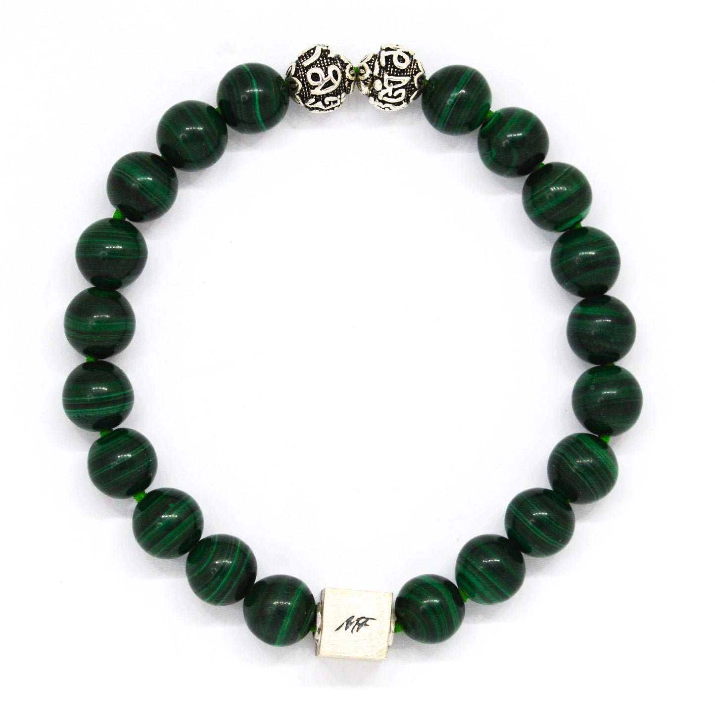 Malachite Infinity Round Silver Bracelet (8 MM)