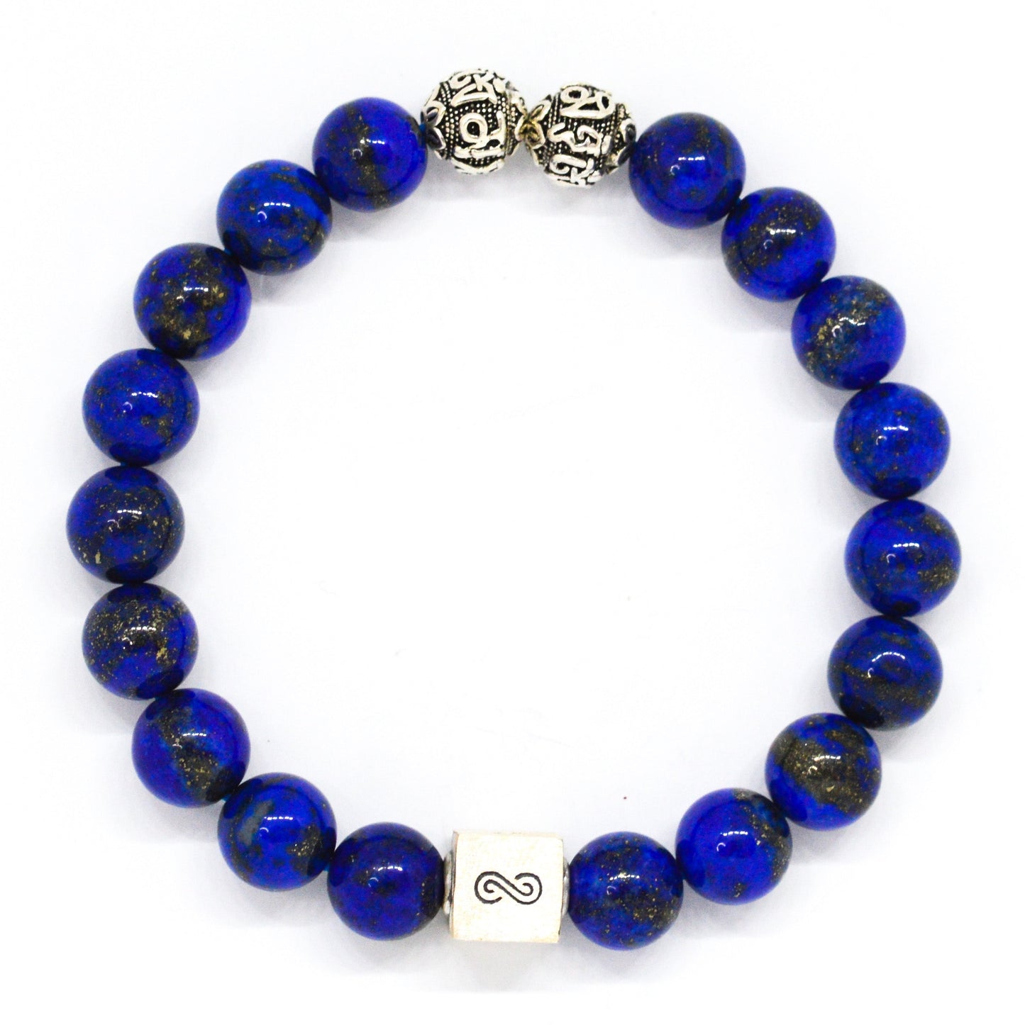 Lapis Lazuli Super Infinity Round Silver Bracelet (8 MM)