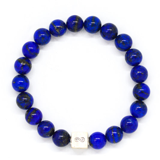 Lapis Lazuli Super Infinity Silver Bead Bracelet (8 MM)