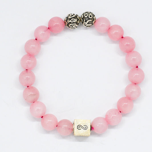 Rose Quartz Super Round Infinity Silver Bracelet (8 MM)