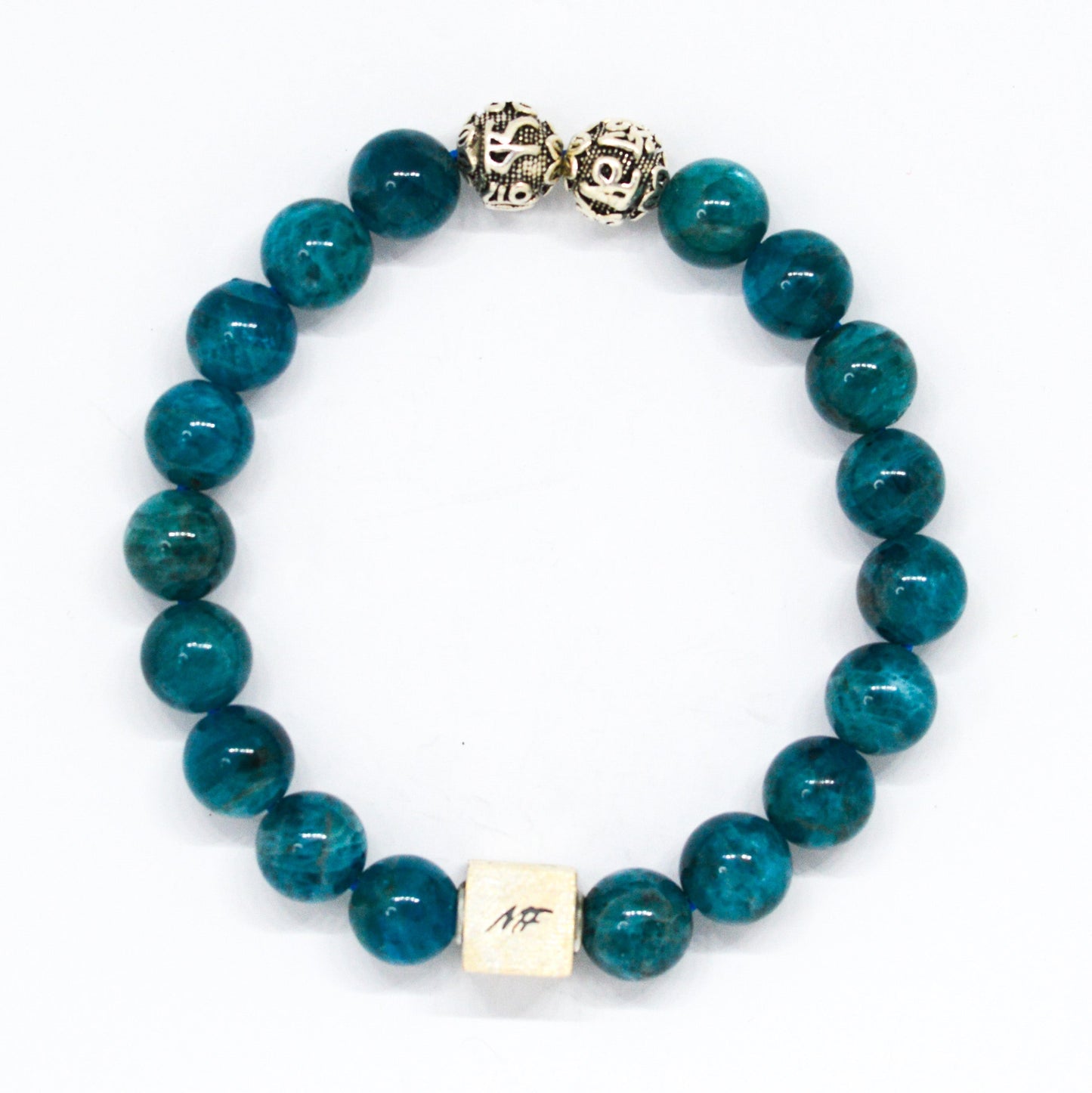 Teal Apatite Infinity Round Silver Bracelet (8 MM)