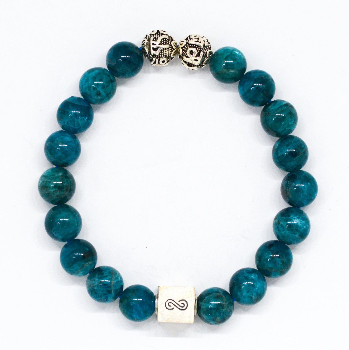 Teal Apatite Infinity Round Silver Bracelet (8 MM)