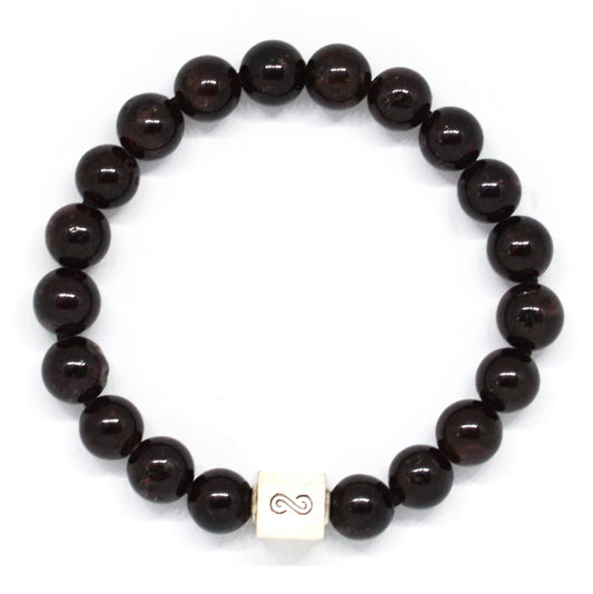 Garnet Stone Infinity Silver Bead Bracelet (8 MM)