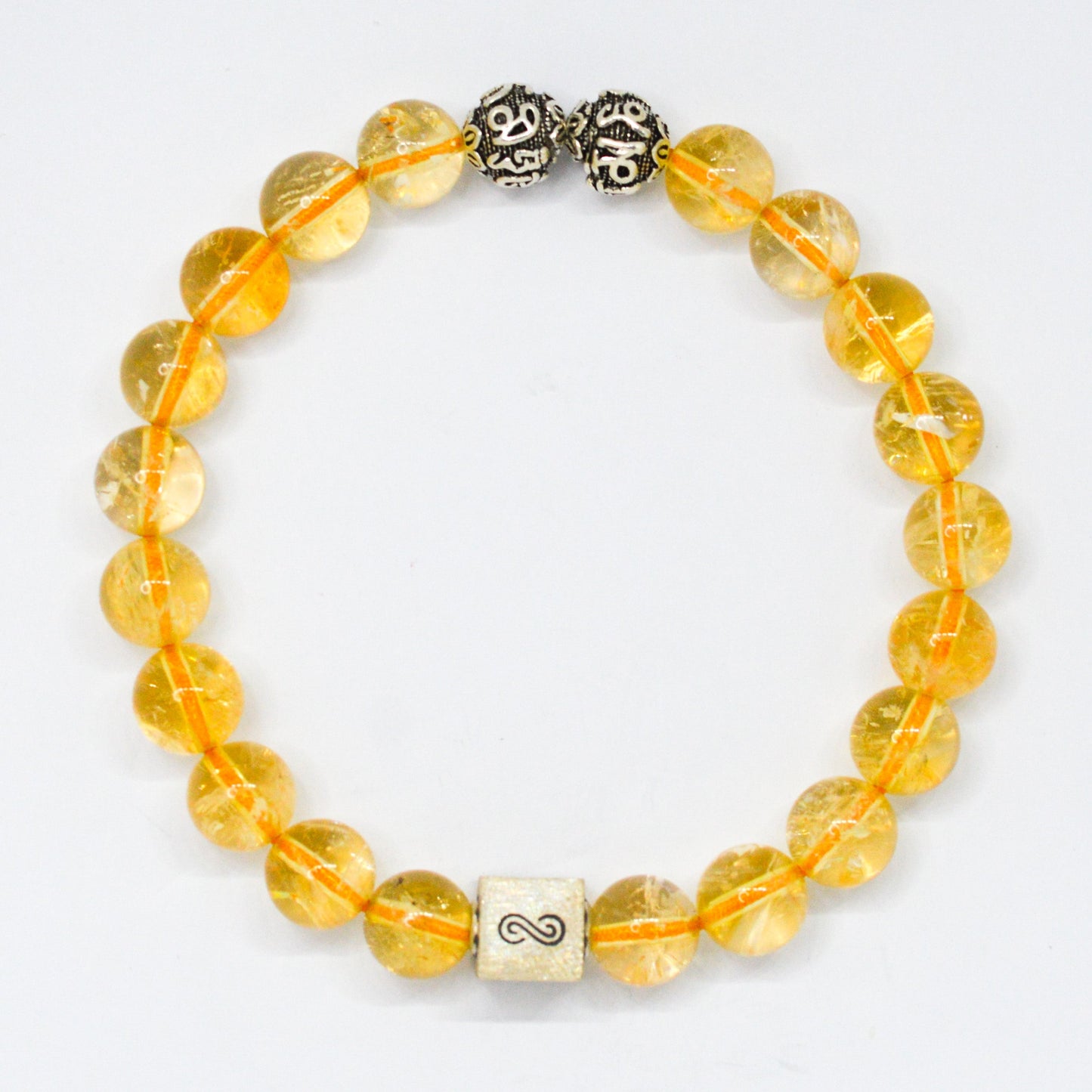 Citrine Infinity Round Silver Bead Bracelet (8 MM)