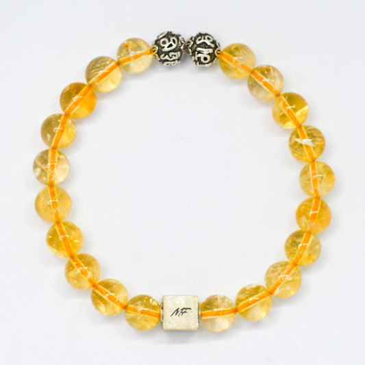 Citrine Infinity Round Silver Bead Bracelet (8 MM)