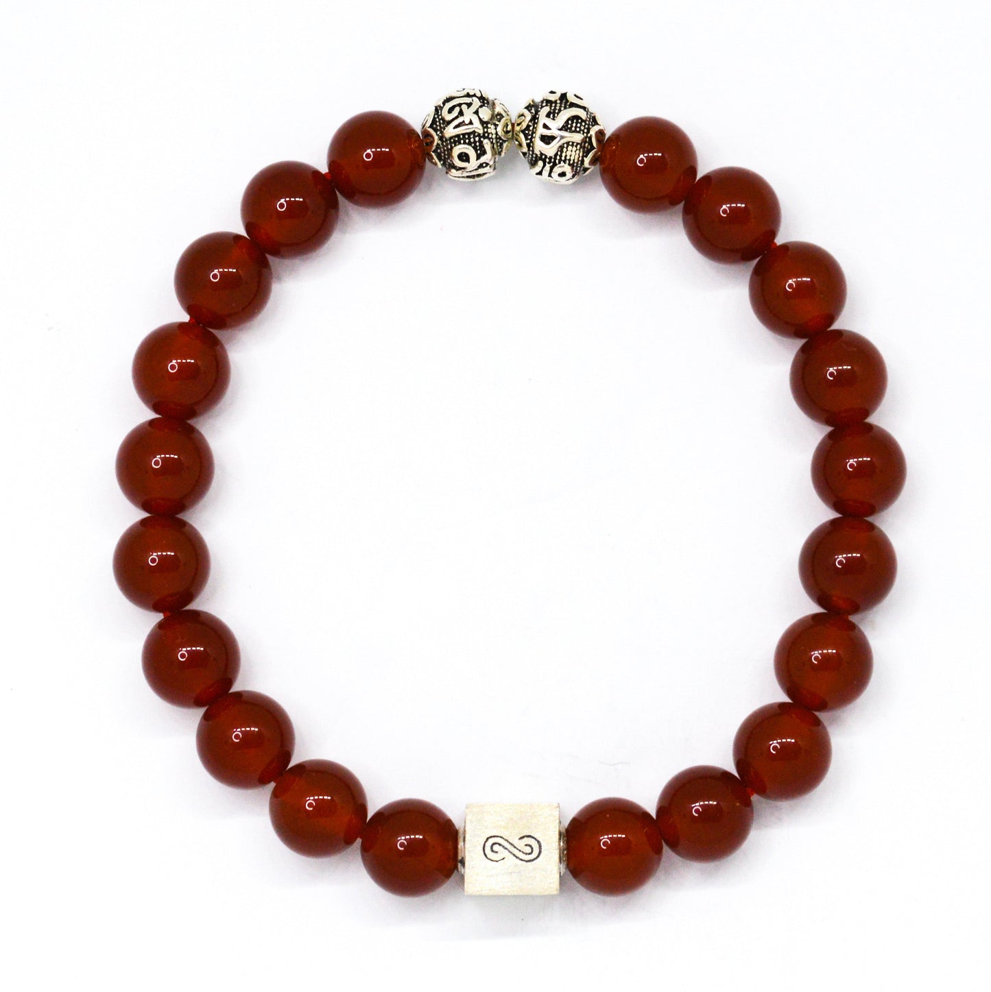 Carnelian Infinity Round Silver Bracelet (8 MM)