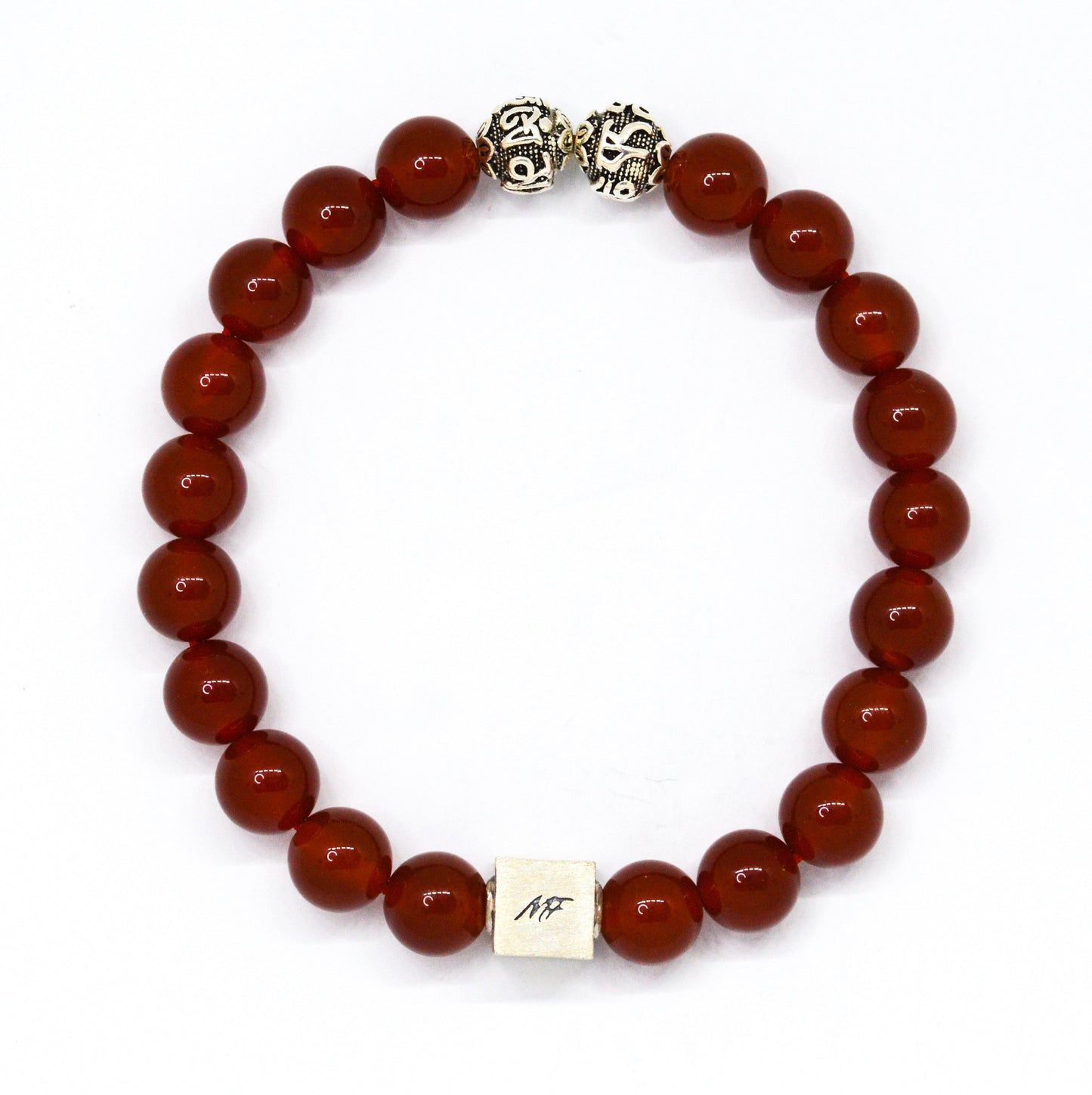 Carnelian Infinity Round Silver Bracelet (8 MM)