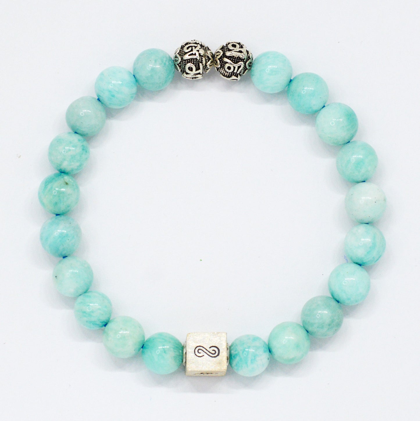 Amazonite Infinity Round Silver Bracelet (8 MM)