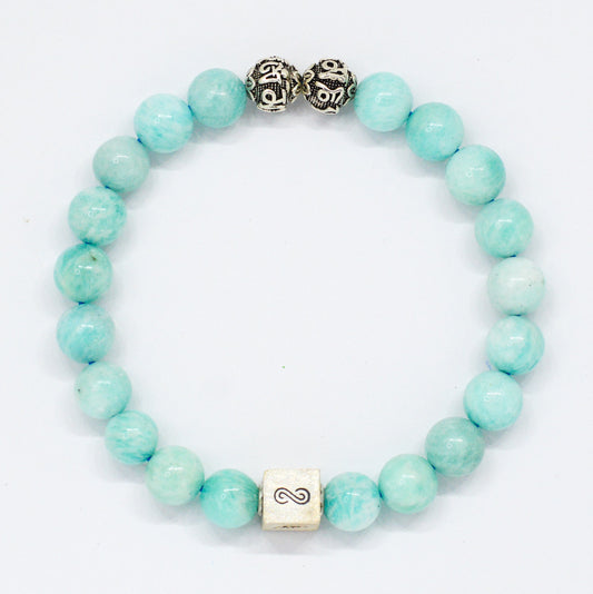 Amazonite Infinity Round Silver Bracelet (8 MM)