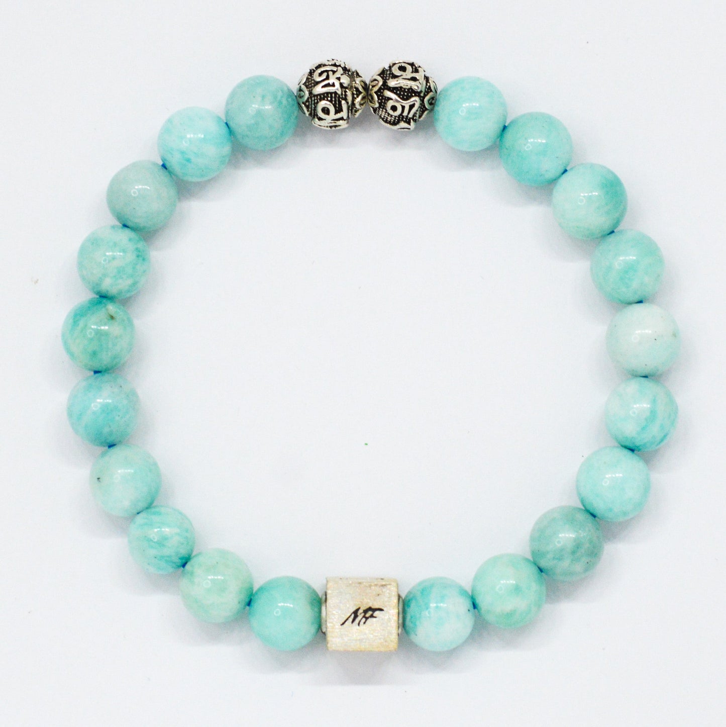 Amazonite Infinity Round Silver Bracelet (8 MM)