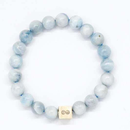 Aquamarine Infinity Silver Bead Bracelet (8 MM)