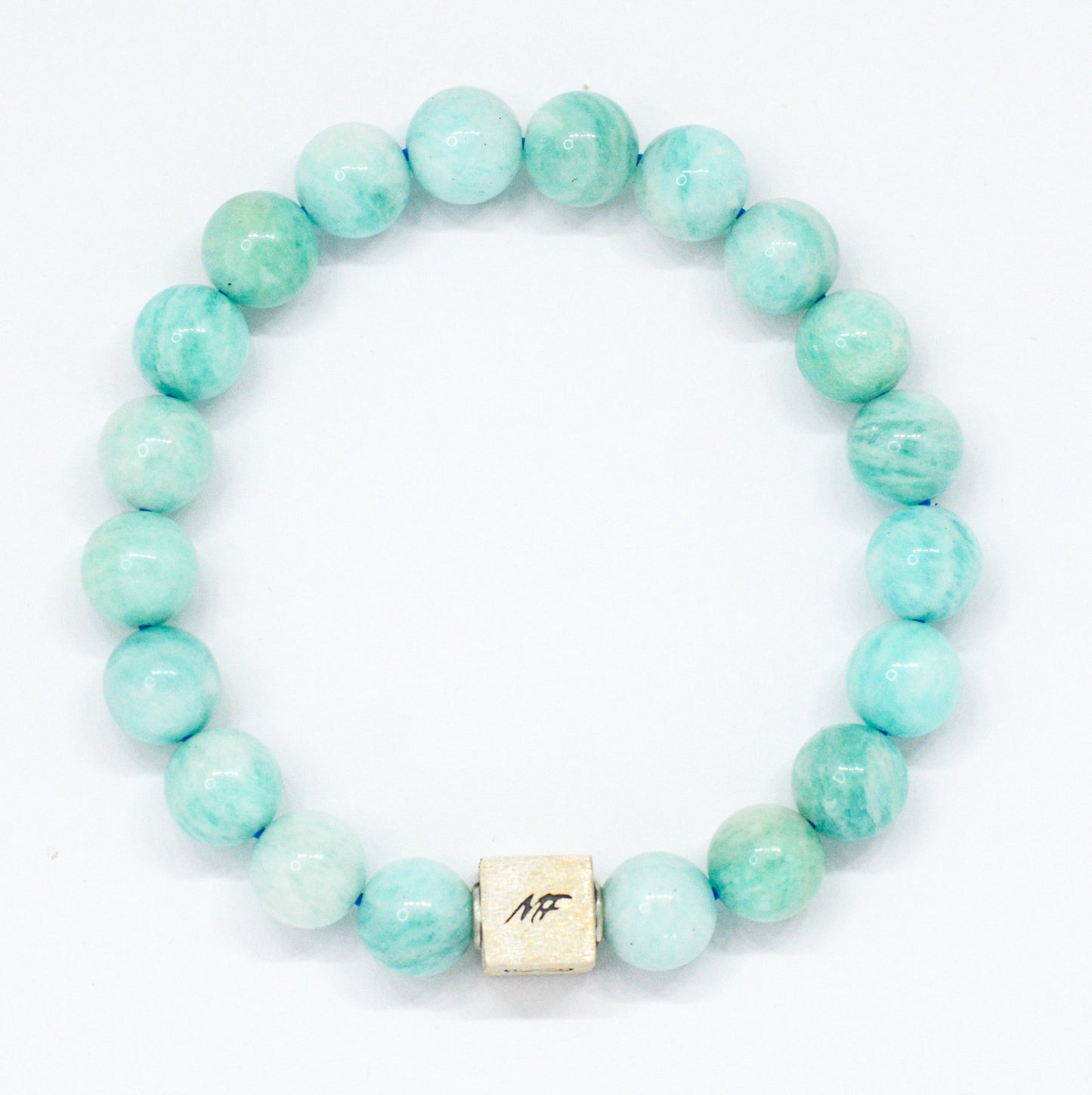 Amazonite Infinity Silver Bead Bracelet (8 MM)